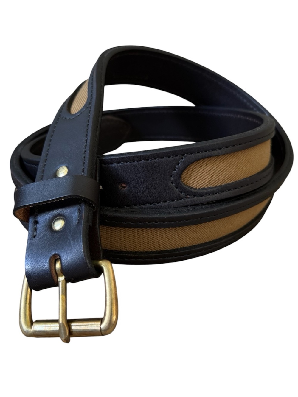 C.C. Filson Co. Men’s Black Leather / Tan Canvas Belt Men’s Size 50 ? EUC